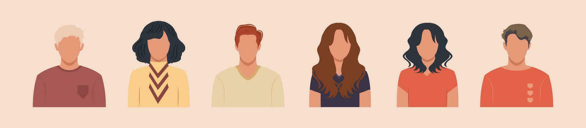 Set of different people portraits of diverse big business team vector flat illustrations. Collection of avatars of people, men and women. Group of happy smiling coworkers.