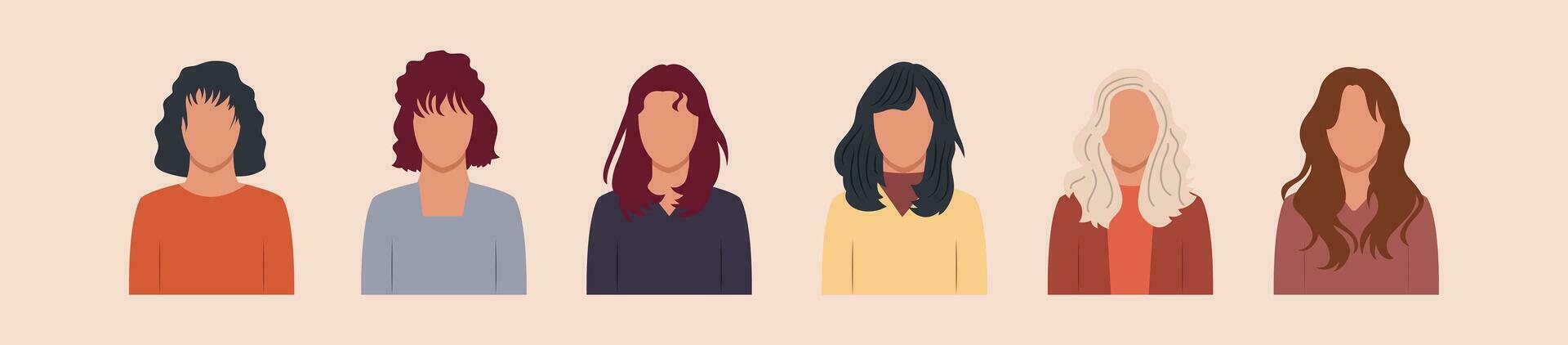 Set of different people portraits of diverse big business team vector flat illustrations. Collection of avatars of people, men and women. Group of happy smiling coworkers.
