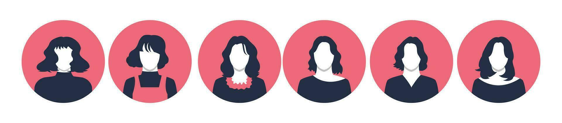 Collection of people portraits in different round frames of various big business team vector flat illustrations. Collection of avatars of people, men and women. Group of happy smiling coworkers.