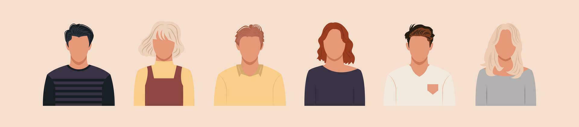 conjunto de diferente personas retratos de diverso grande negocio equipo vector plano ilustraciones. colección de avatares de gente, hombres y mujer. grupo de contento sonriente compañeros de trabajo