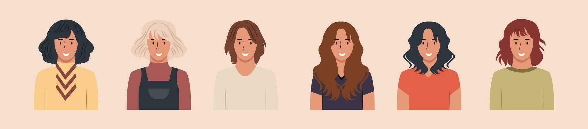 Set of different people portraits of diverse big business team vector flat illustrations. Collection of avatars of people, men and women. Group of happy smiling coworkers.