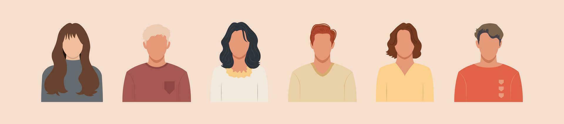 conjunto de diferente personas retratos de diverso grande negocio equipo vector plano ilustraciones. colección de avatares de gente, hombres y mujer. grupo de contento sonriente compañeros de trabajo