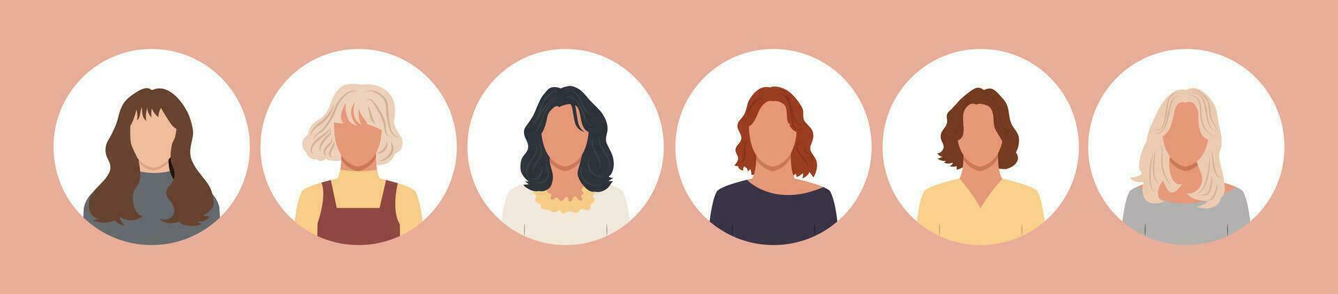 Collection of people portraits in different round frames of various big business team vector flat illustrations. Collection of avatars of people, men and women. Group of happy smiling coworkers.