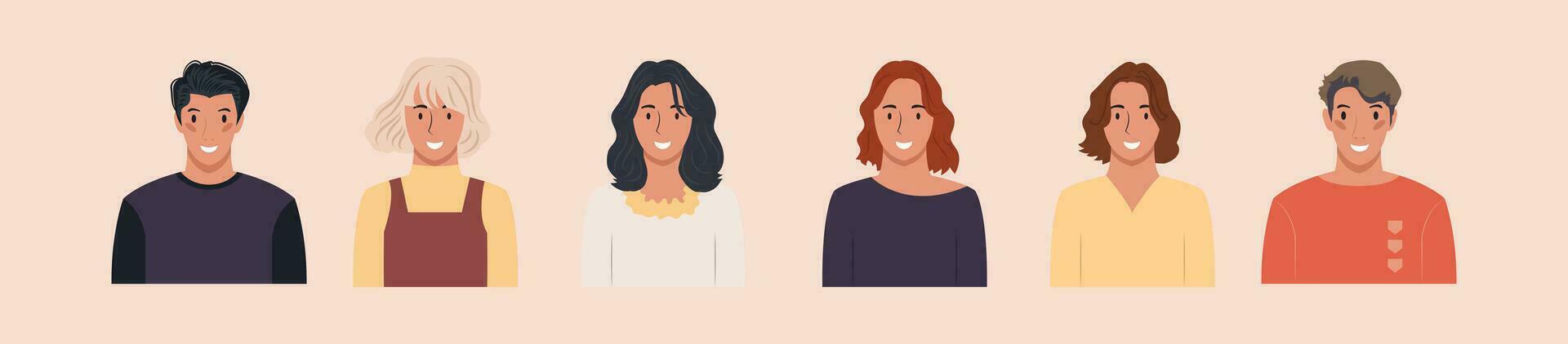 Set of different people portraits of diverse big business team vector flat illustrations. Collection of avatars of people, men and women. Group of happy smiling coworkers.