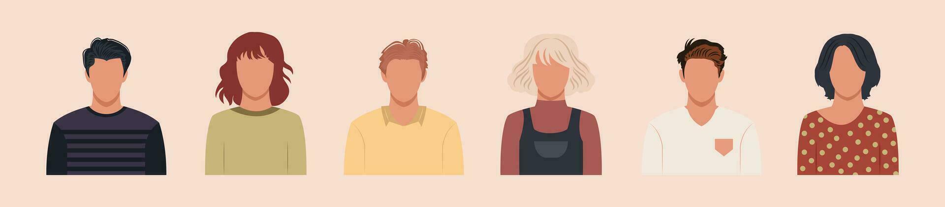 Set of different people portraits of diverse big business team vector flat illustrations. Collection of avatars of people, men and women. Group of happy smiling coworkers.