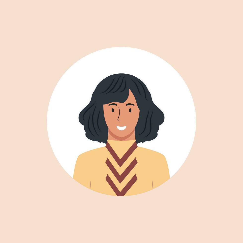 perfil imagen de mujer avatar para social redes con medio círculo. Moda vector. brillante vector ilustración en de moda estilo.