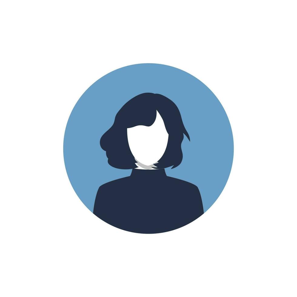 Round profile image of woman avatar for social networks. Fashion, beauty, blue and black. Bright vector illustration in trendy style.