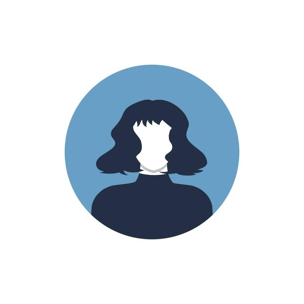 Round profile image of woman avatar for social networks. Fashion, beauty, blue and black. Bright vector illustration in trendy style.