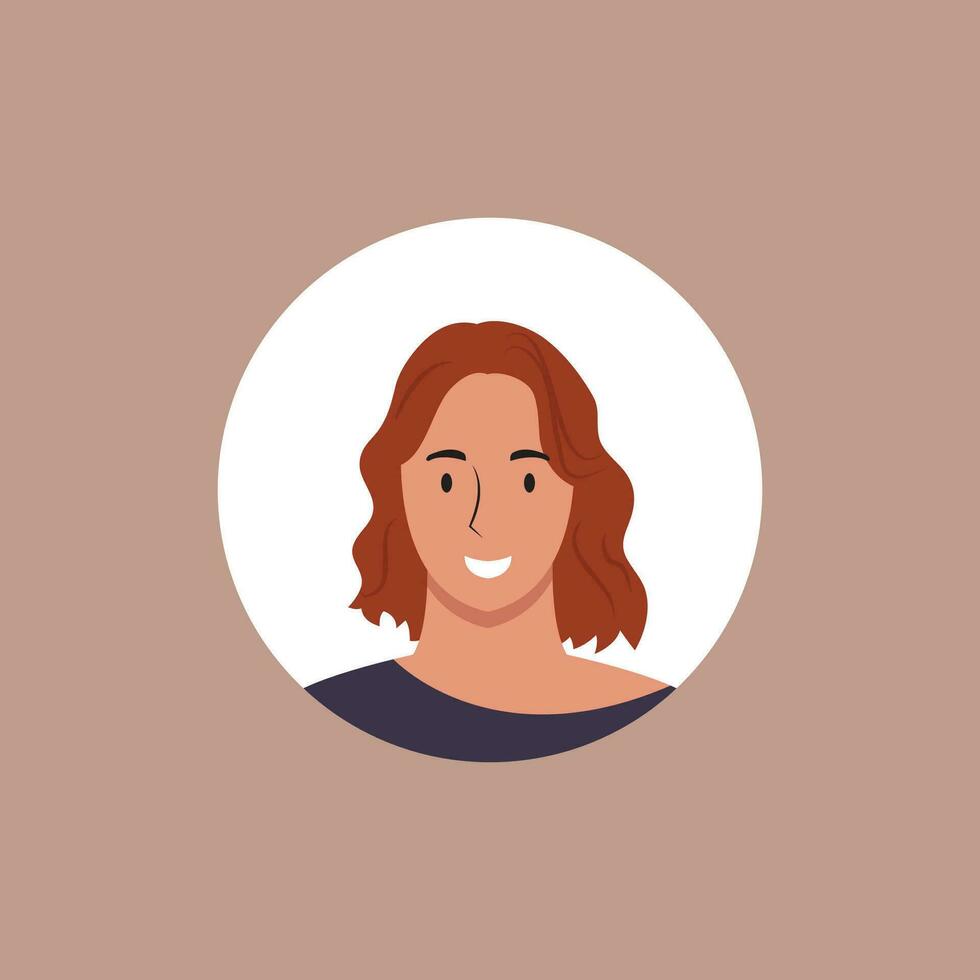 Round profile image of woman avatar for social networks. Fashion, beauty, blue and black. Bright vector illustration in trendy style.