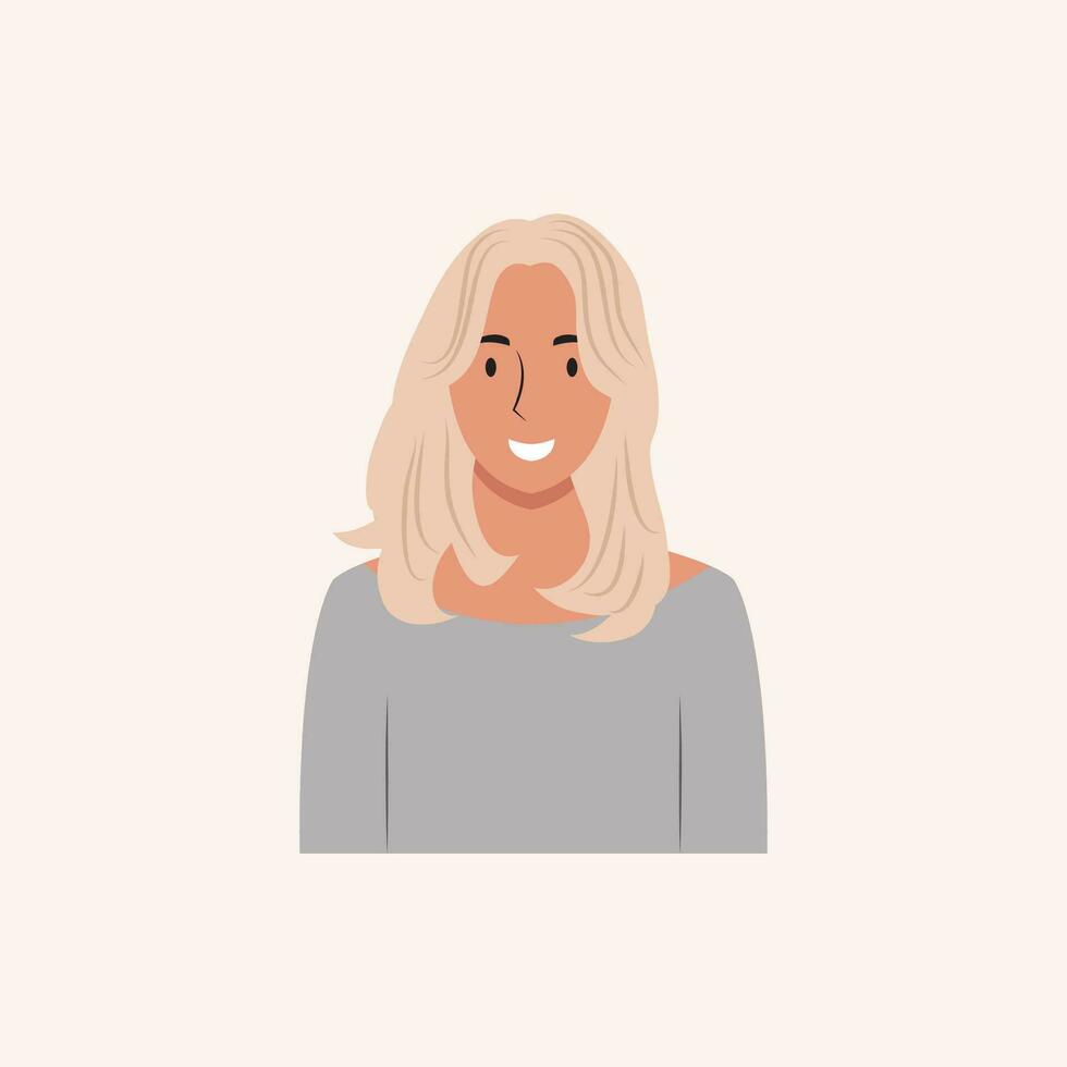 Half body beautiful woman colorful portrait. Avatars for social networks. Vector illustration in flat style.