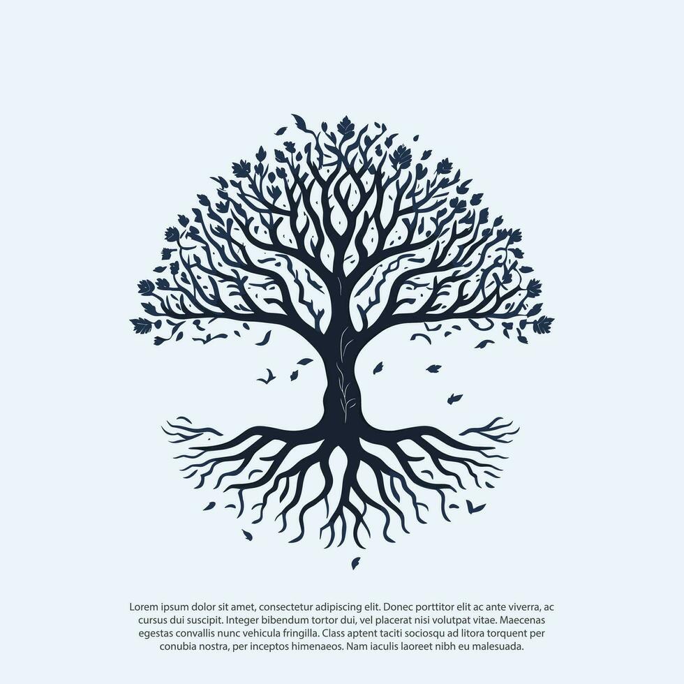 vector black tree of live icon on white background, tree with root, Creative vector graphic Silhouette of leaf tree, fooliage, oak