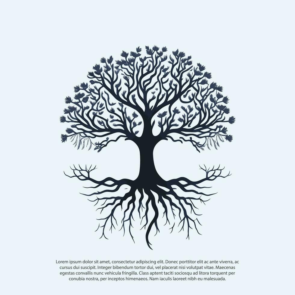 vector black tree of live icon on white background, tree with root, Creative vector graphic Silhouette of leaf tree, fooliage, oak