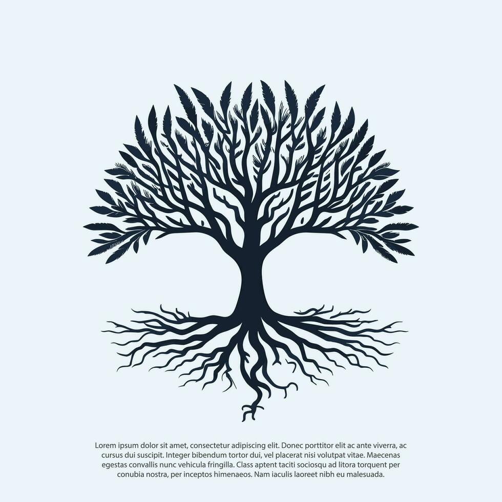 vector black tree of live icon on white background, tree with root, Creative vector graphic Silhouette of leaf tree, fooliage, oak