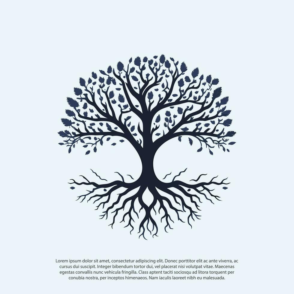 vector black tree of live icon on white background, tree with root, Creative vector graphic Silhouette of leaf tree, fooliage, oak