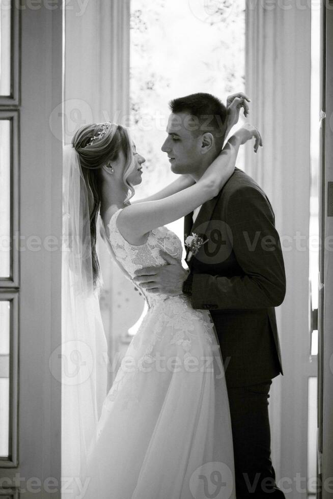 bride and groom inside a cocktail bar photo