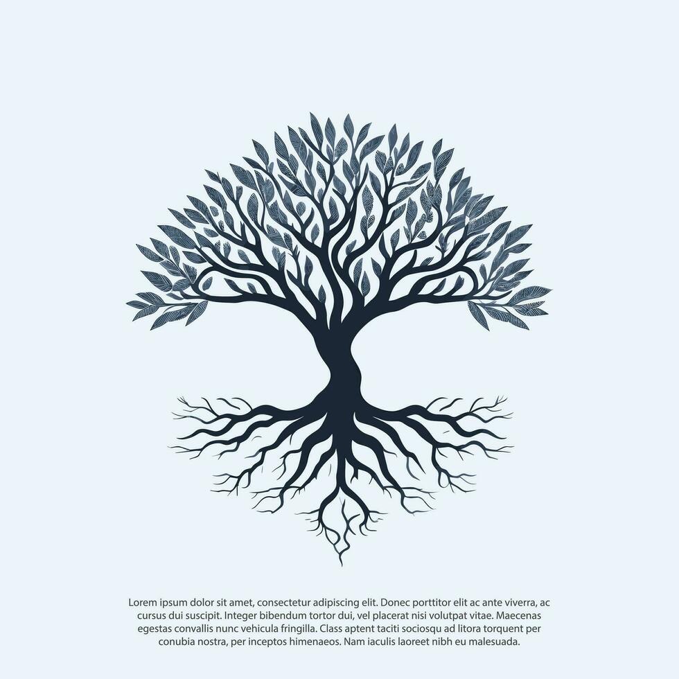 vector black tree of live icon on white background, tree with root, Creative vector graphic Silhouette of leaf tree, fooliage, oak