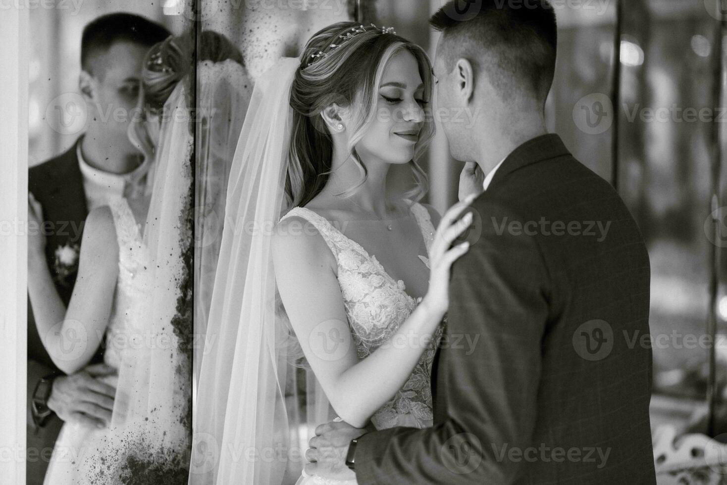 bride and groom inside a cocktail bar photo