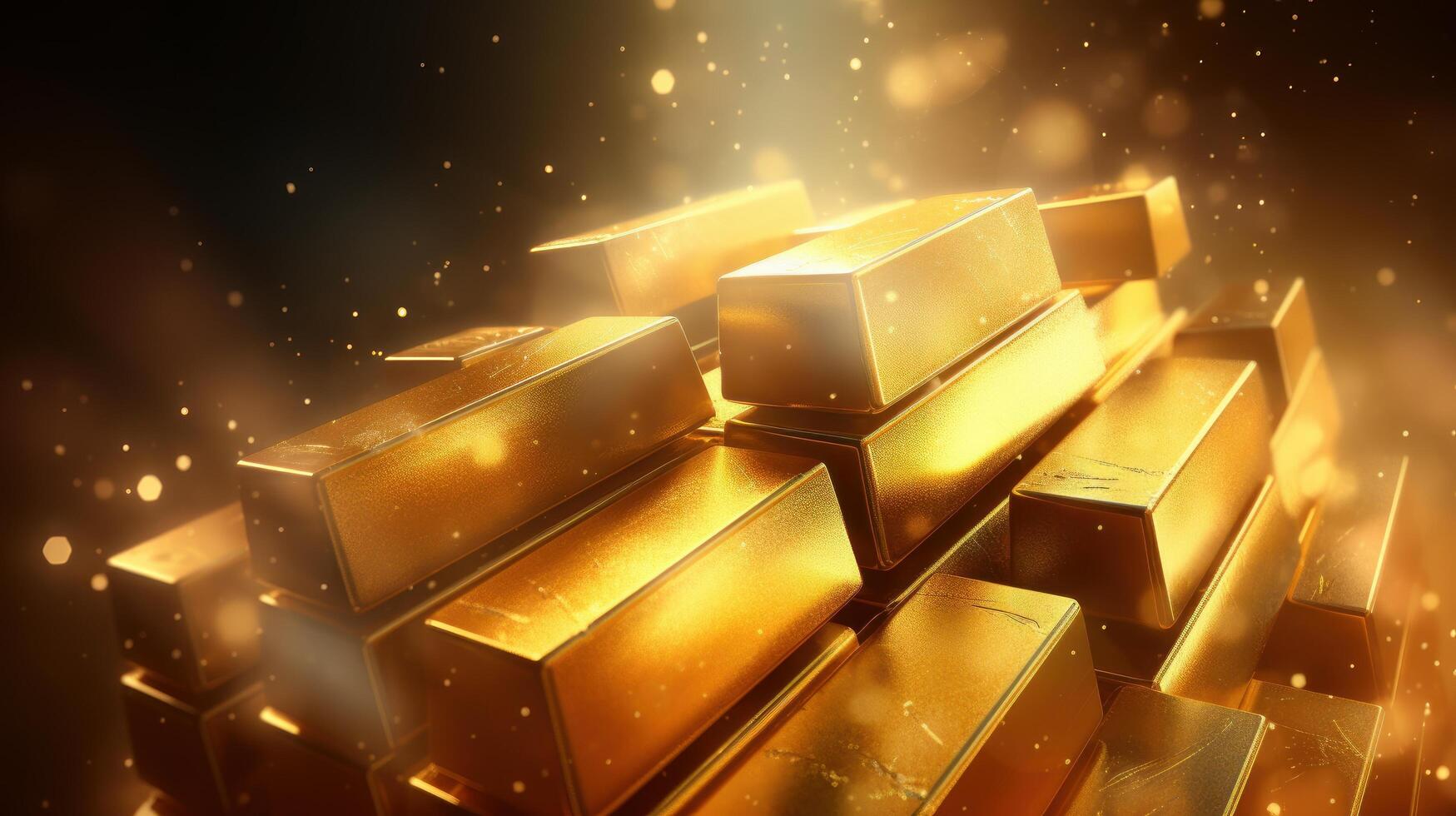 Stack of Gold Bars Background, Financial Concepts, Global Recession and Economic Crisis. photo