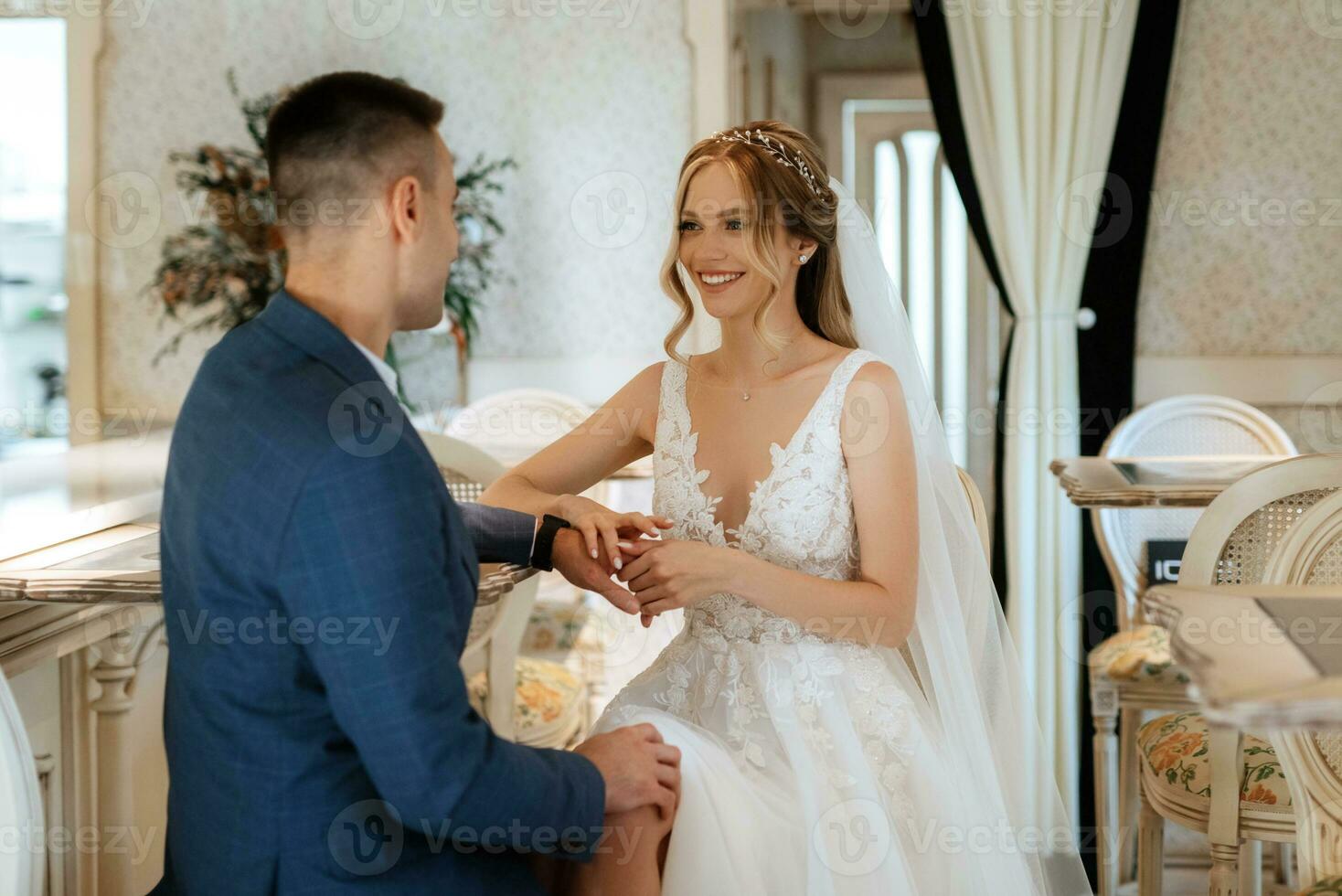 bride and groom inside a cocktail bar photo