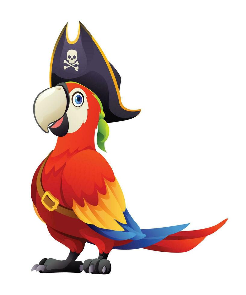 Cute pirate parrot cartoon illustration isolated on white background