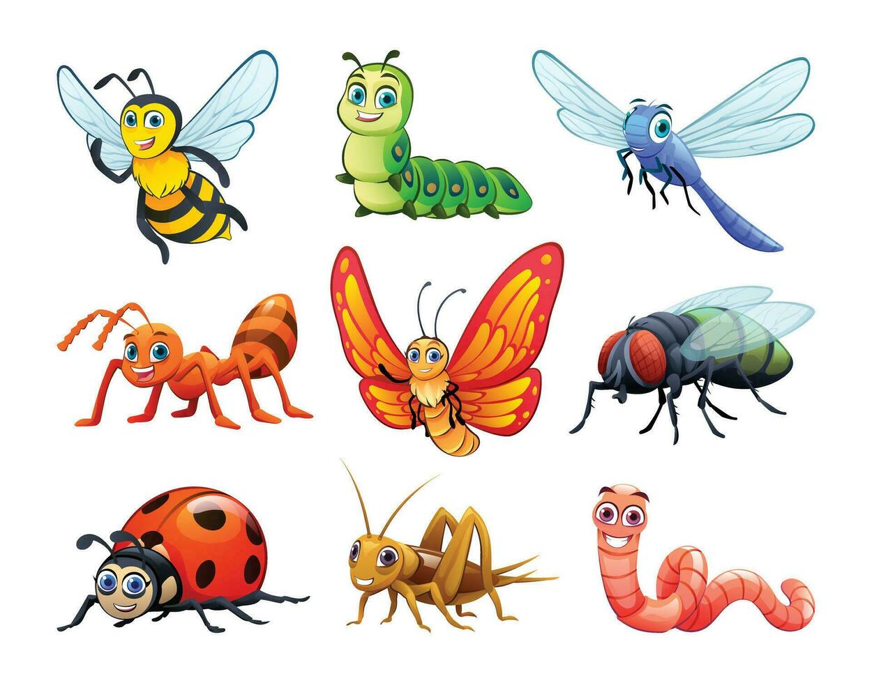 Collection of insects in cartoon style vector