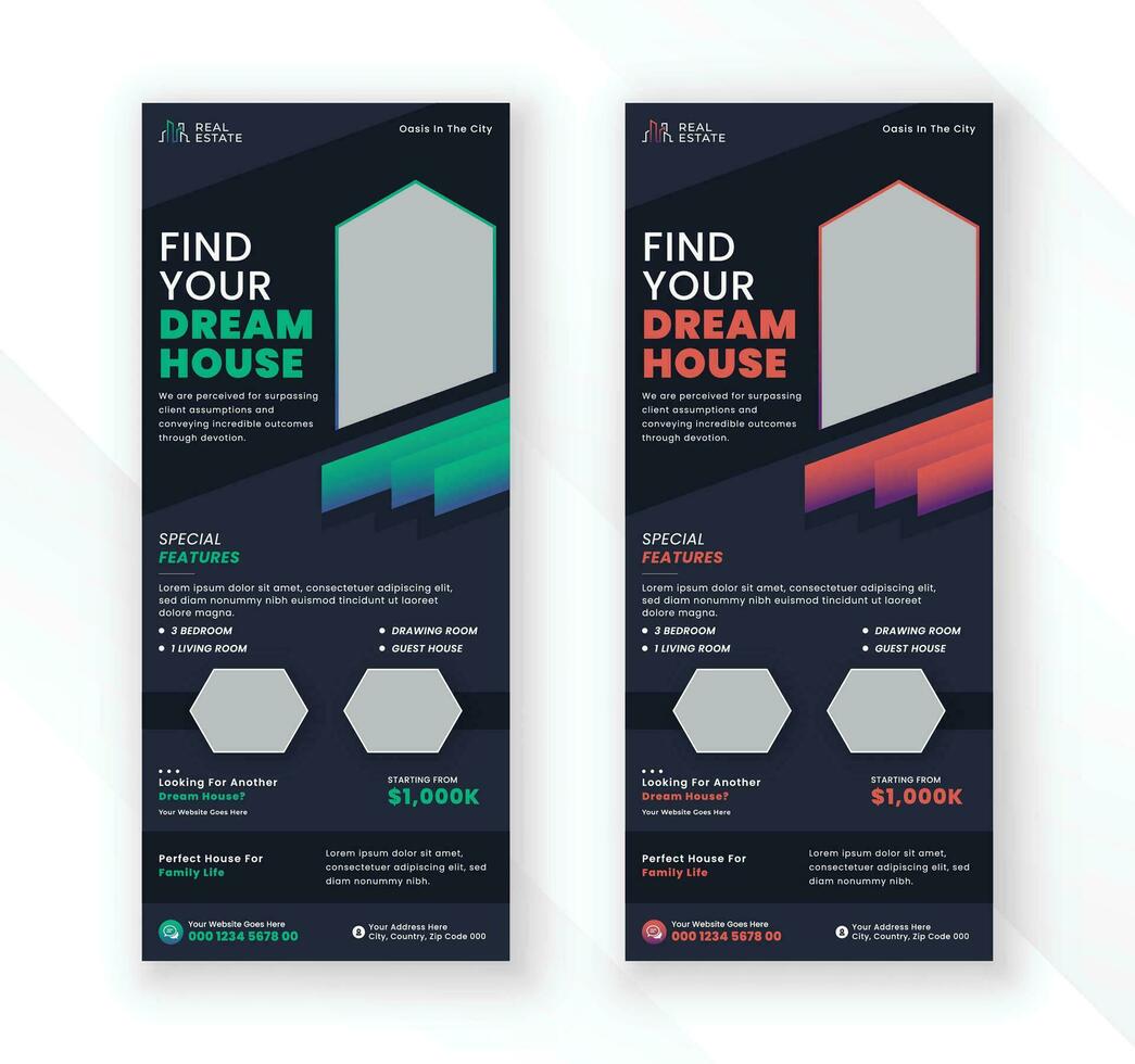 Dark colorful real estate business agency and industrial roll up display exhibition standee banner vector