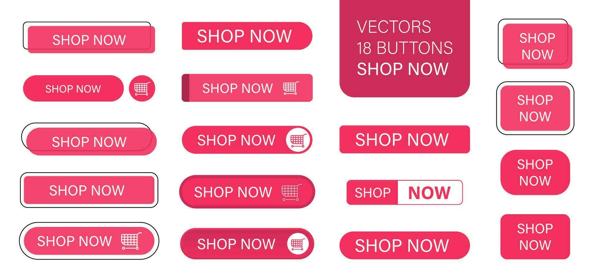 el tienda ahora es un conjunto de sencillo moderno botones. empujar botón para un solicitud, anuncio publicitario, Tienda o sitio web. varios íconos para tu producto. vector