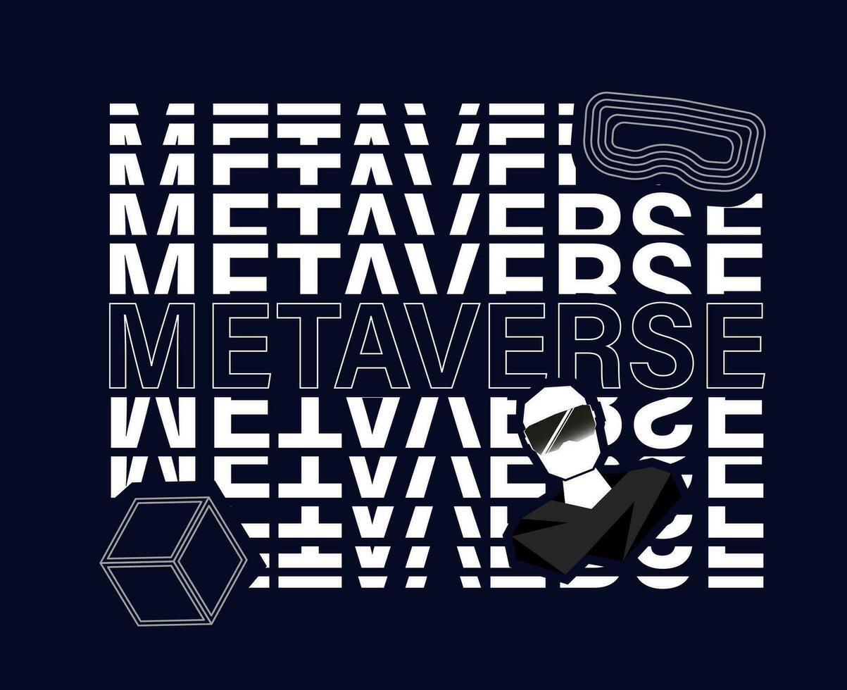 Metaverse clipart for print. Modern illustration with lettering and cyberman vector