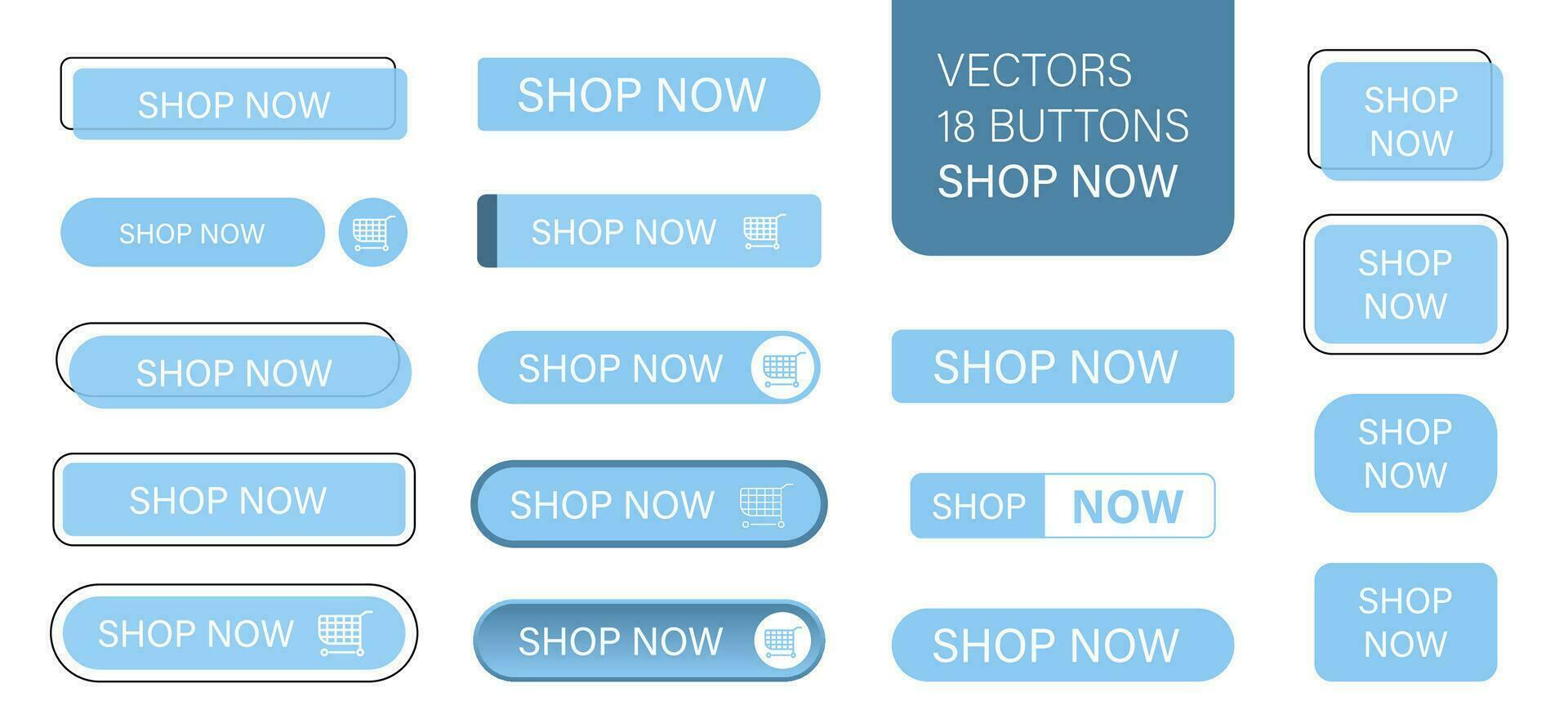 el tienda ahora es un conjunto de sencillo moderno botones. empujar botón para un solicitud, anuncio publicitario, Tienda o sitio web. varios íconos para tu producto vector