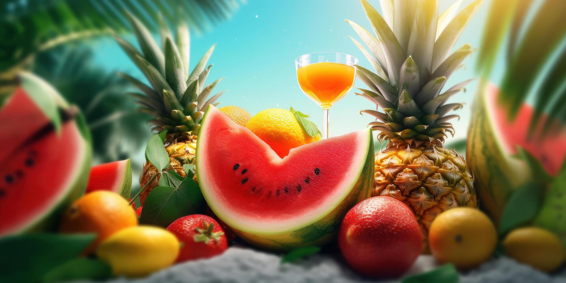 Freshy Various Fruits For Summer Background, Summer Festive Time Concept. photo