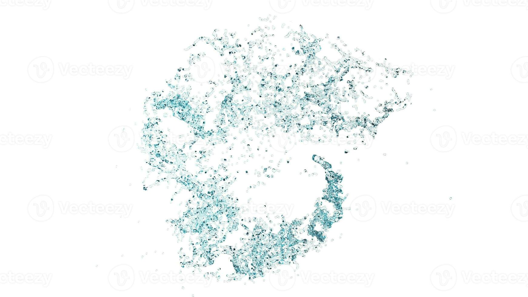 3d water splash transparent, clear blue water scattered around isolated on white background. 3d render illustration photo