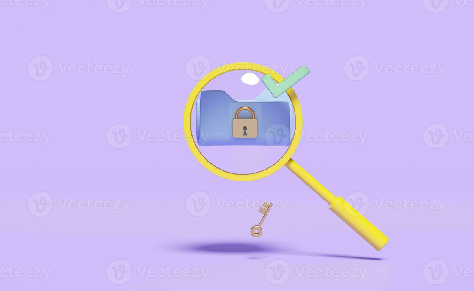 magnifying glass with unlock,lock,cloud folder isolated on purple background,minimal web data search engine concept,3d illustration or 3d render photo