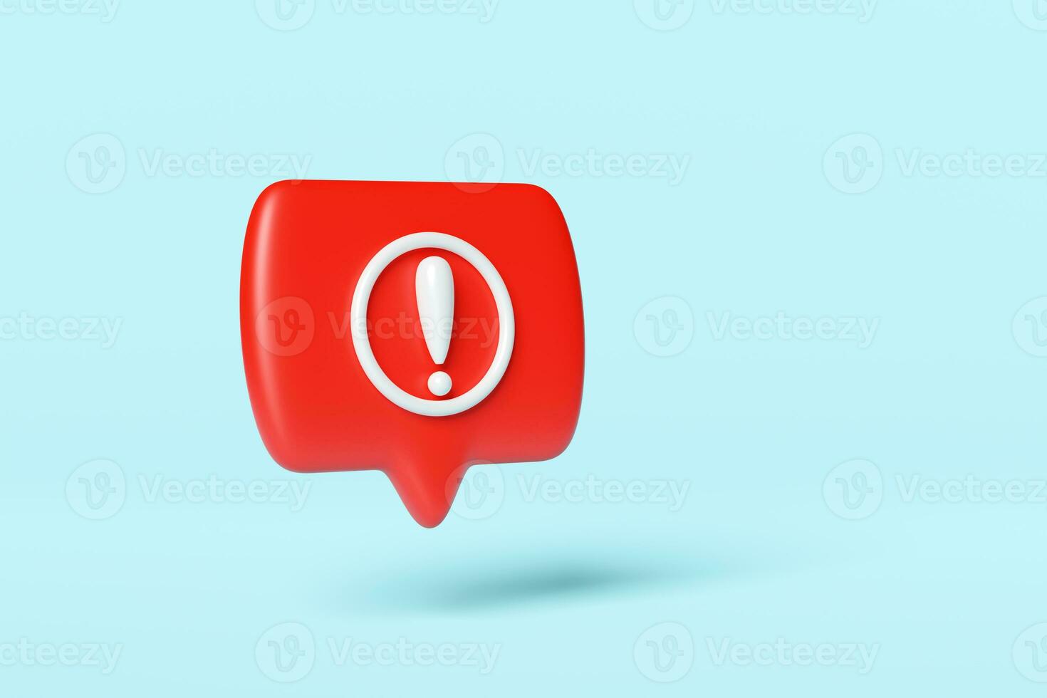 white exclamation mark with red speech bubble for social media notification pin icon isolated on blue background. 3d illustration render, Clipping path photo