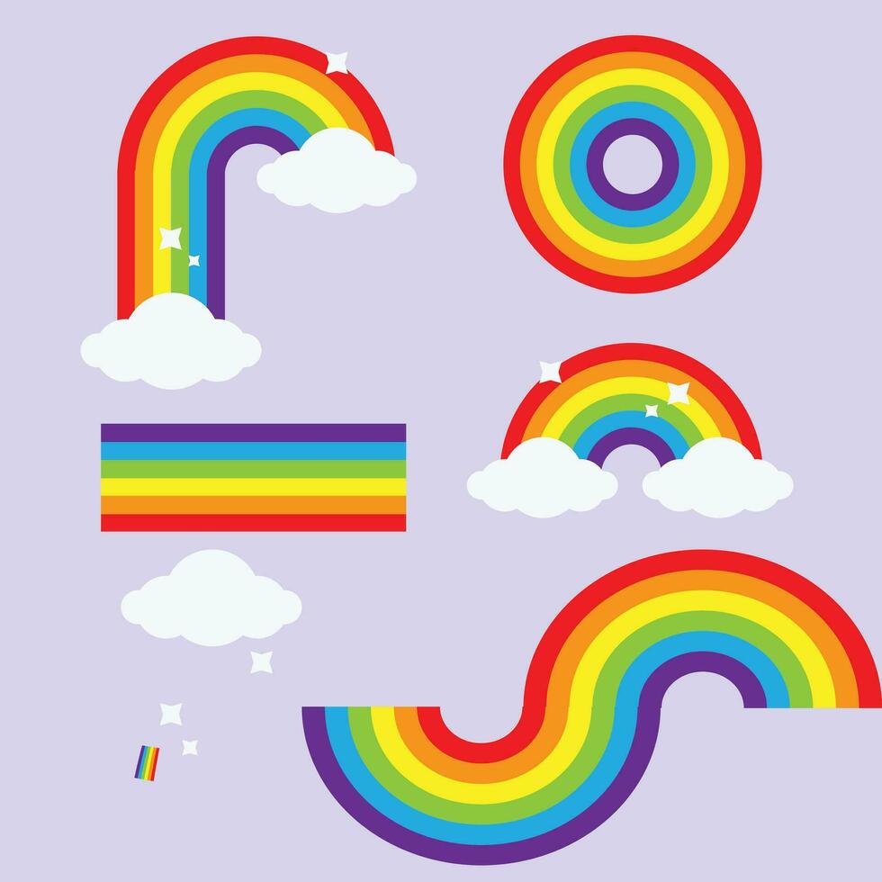 Rainbow flags vector collection. Small set of four flag icons in different shapes. Flat design.