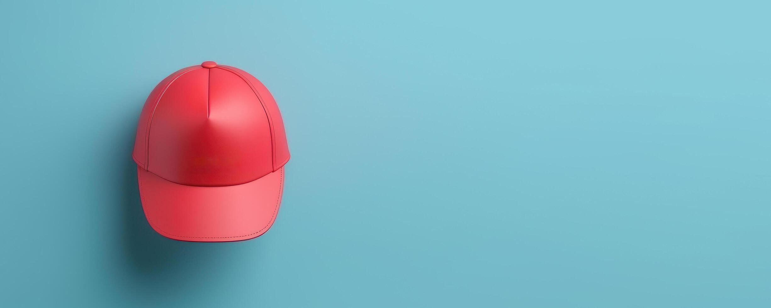 Red Cap with Copy Space isolated on Blue Background. photo