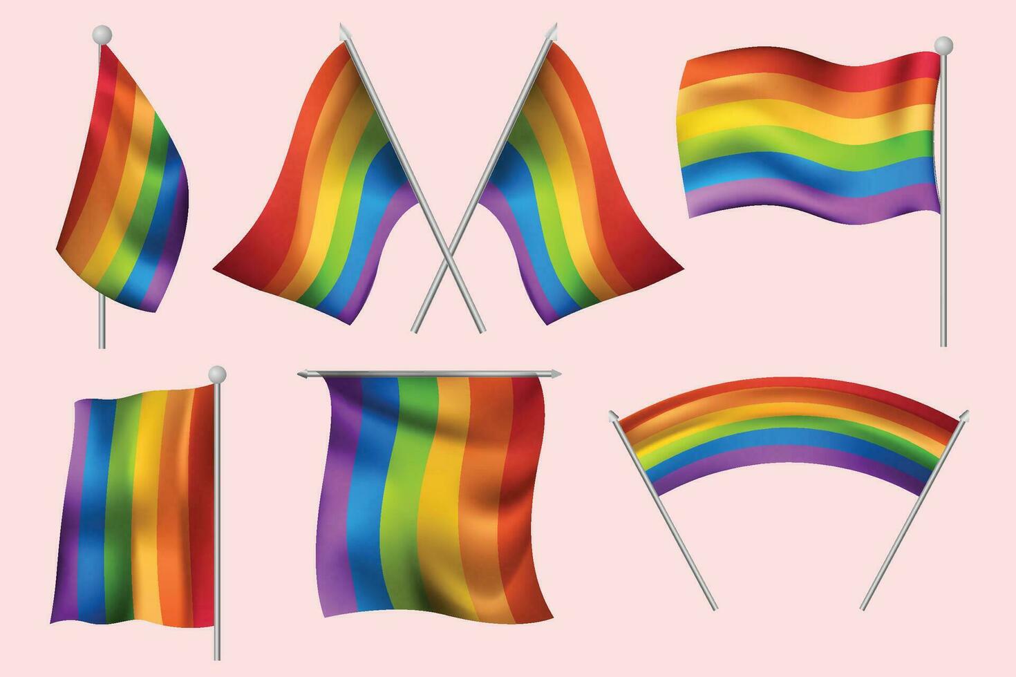 arco iris banderas vector recopilación. pequeño conjunto de cuatro bandera íconos en diferente formas plano diseño.