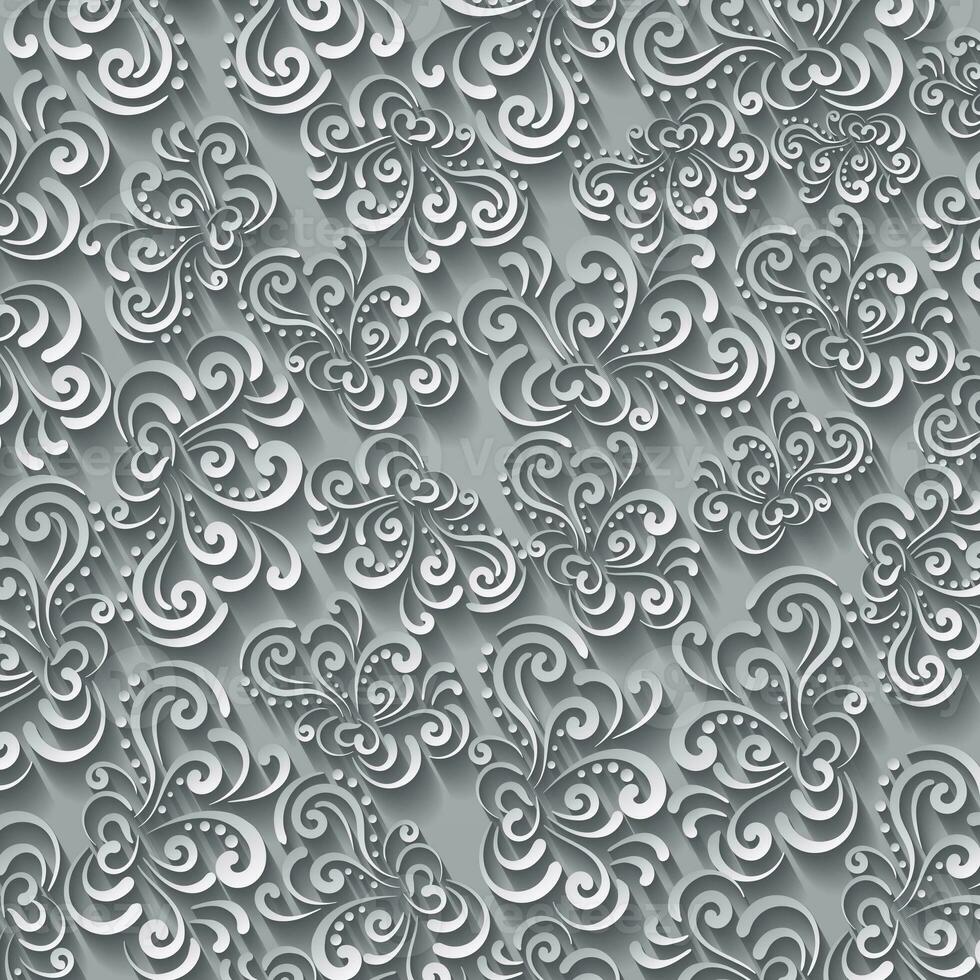 3d floral Pattern Illustration. Gray Background photo