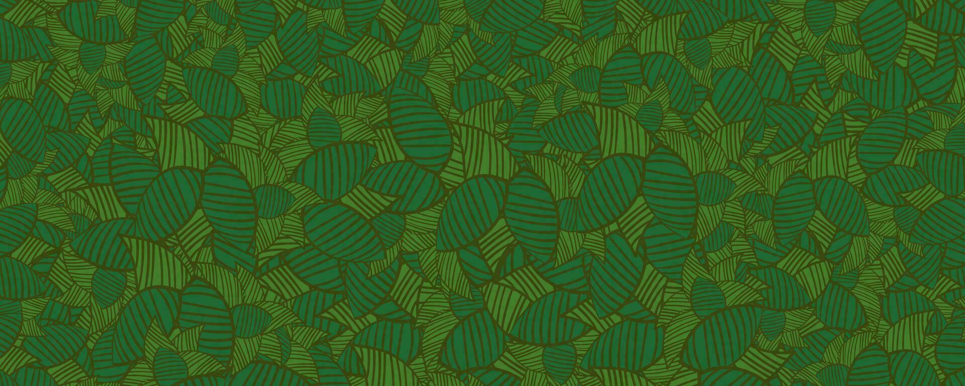 green leaves on a dark green background vector hand draw.