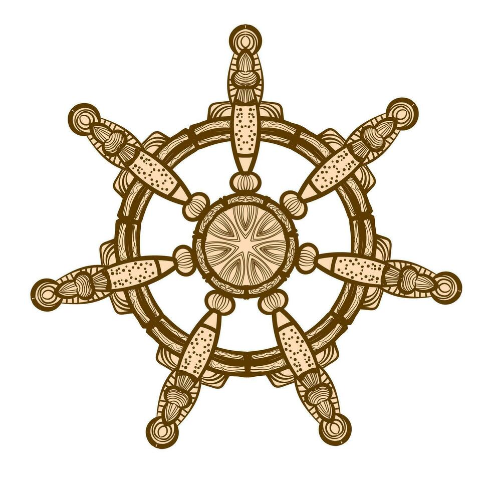 Steering wheel of the ship. Vector illustration hand drawing art on white background.