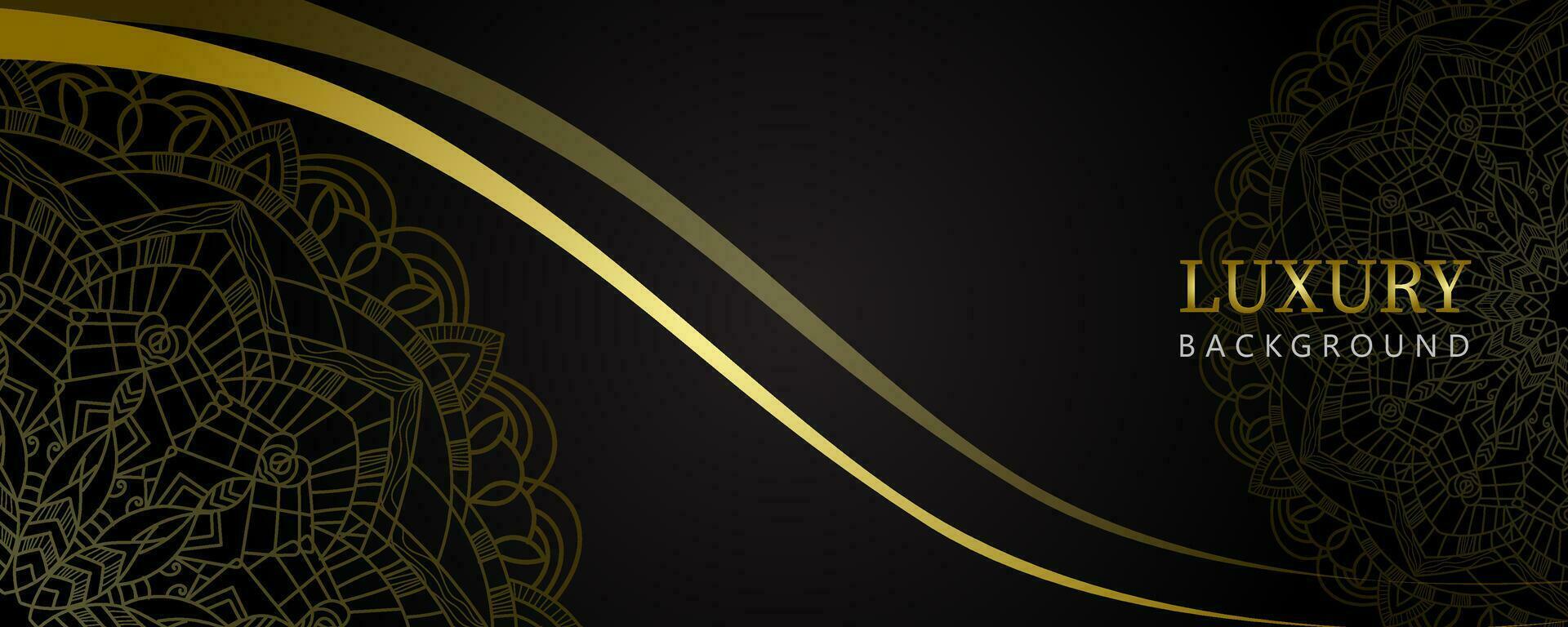 Luxury black background with golden mandala. Vector illustration.