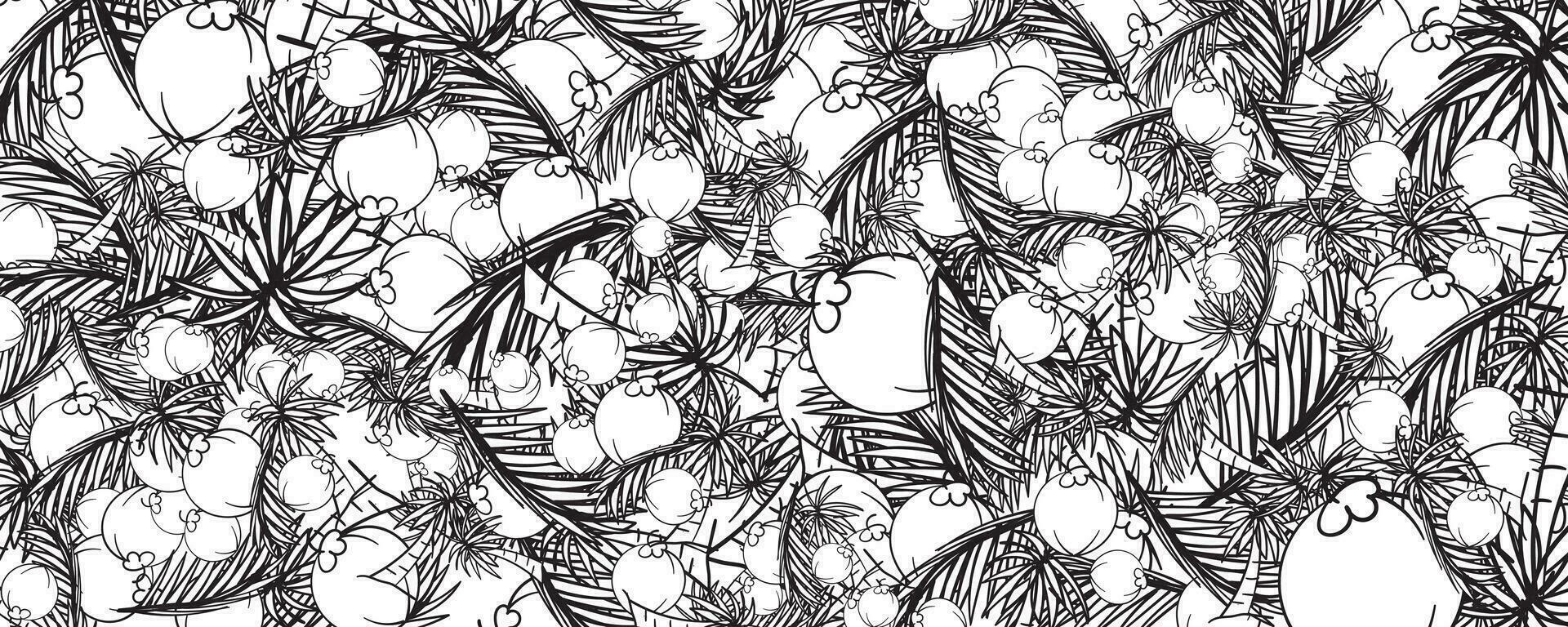 coconut leaf and fruits black white pattern vector illustration