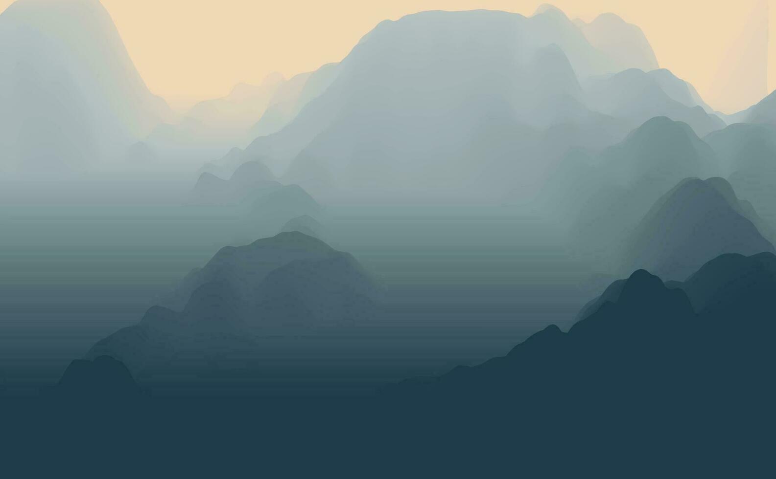 The abstract vector image reforestation in the foreground and different levels of the mountains in the background. Mountain landscape. Forest in the mountains. Untouched nature. Majestic mountains.