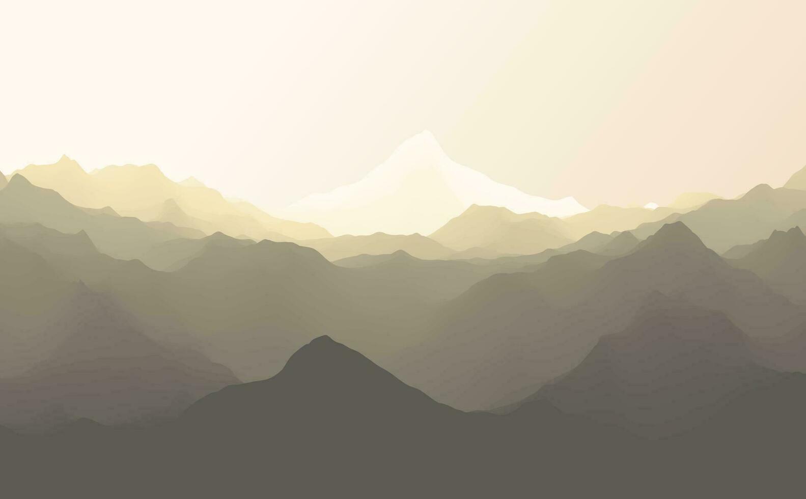 The abstract vector image reforestation in the foreground and different levels of the mountains in the background. Mountain landscape. Forest in the mountains. Untouched nature. Majestic mountains.