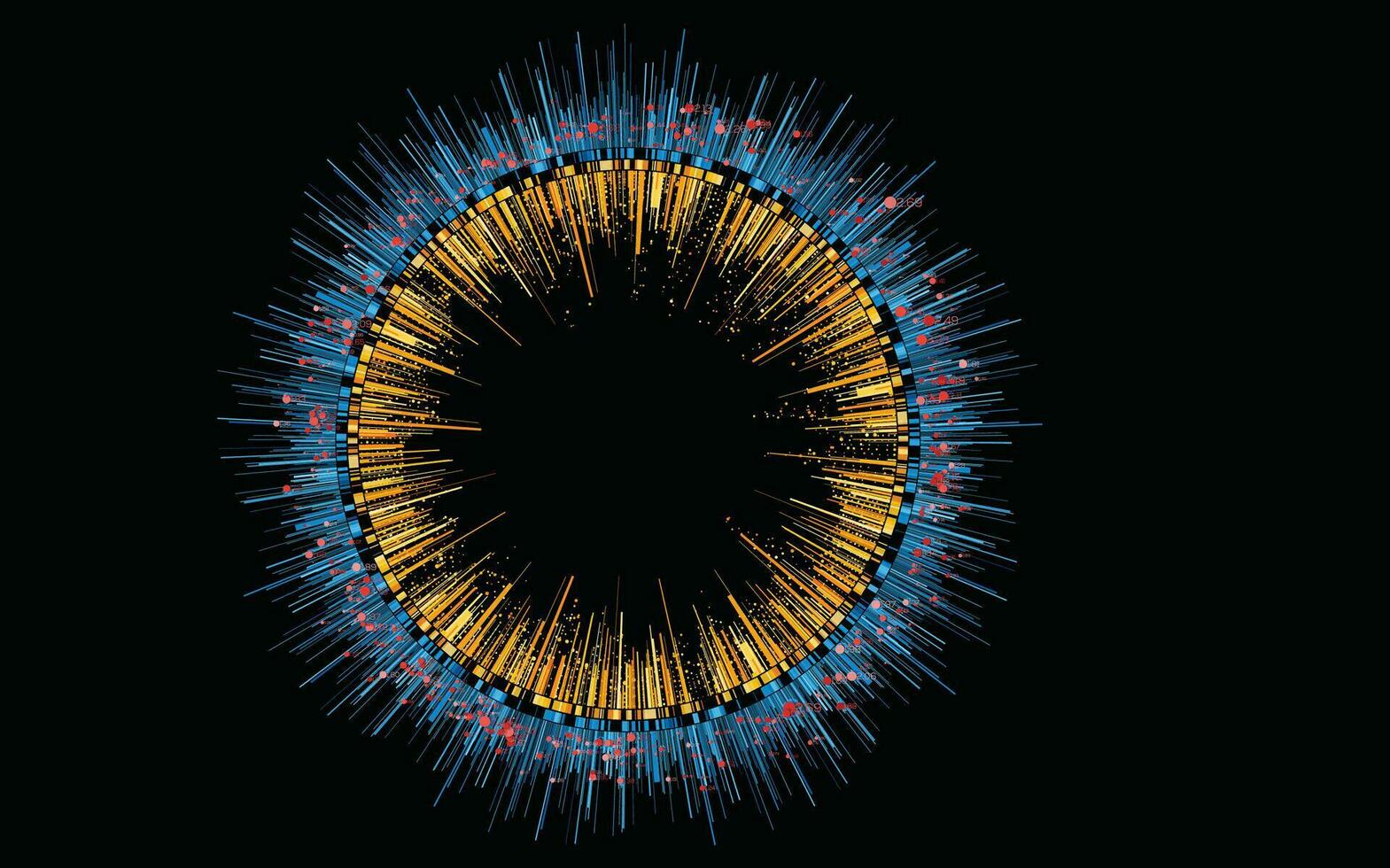 Abstract Digital Circles of Particles with Noise. Futuristic Circular Sound Wave. Big Data Visualization. 3D Virtual Space VR Cyberspace. Crypto Currency Concept. vector