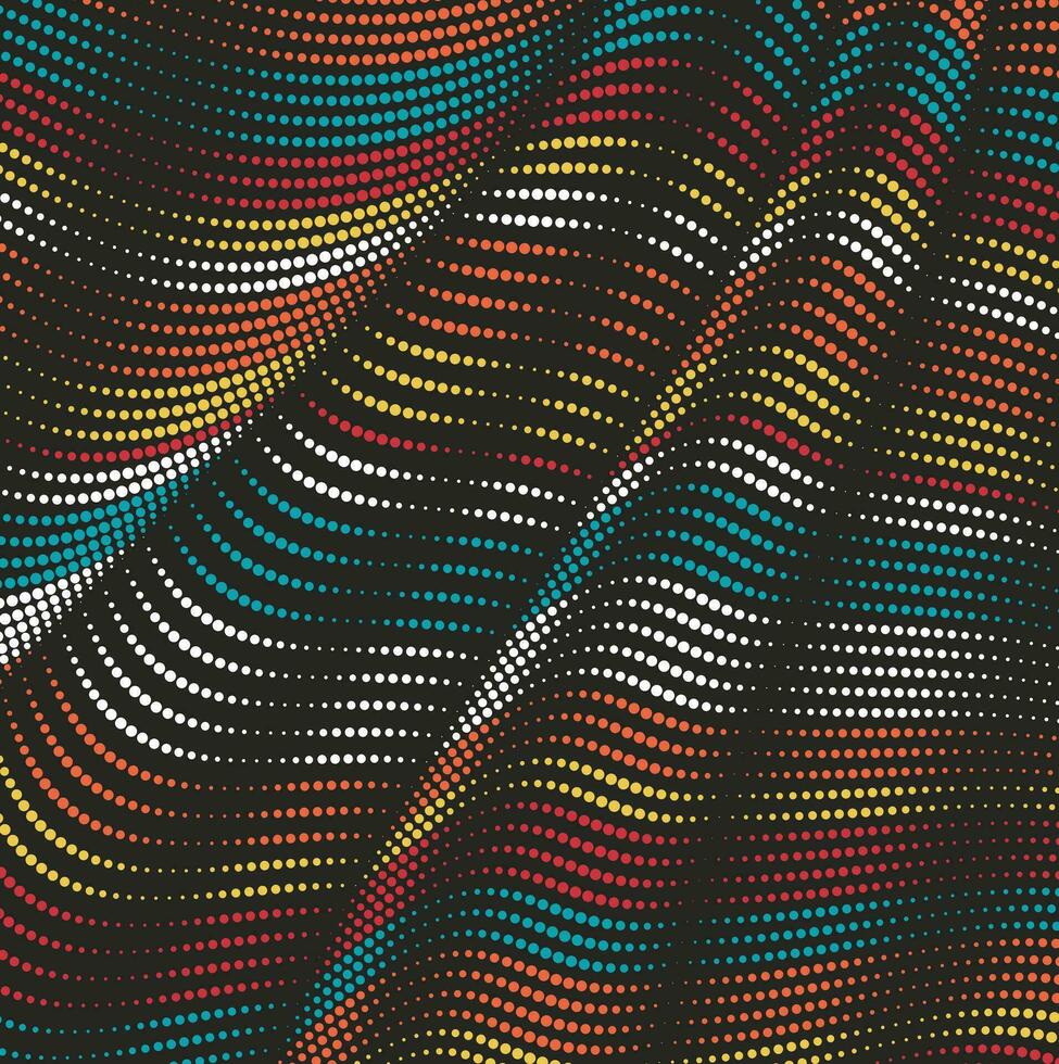 Abstract dotted multicolor background with varicolored waves. Vector graphic pattern with halftone effect