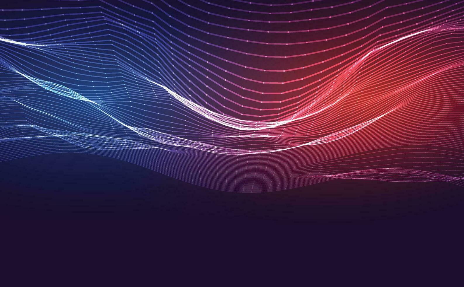 Dark abstract background with glowing wave. Shiny moving lines design element. Modern purple blue gradient flowing wave lines. Futuristic technology concept. Vector illustration