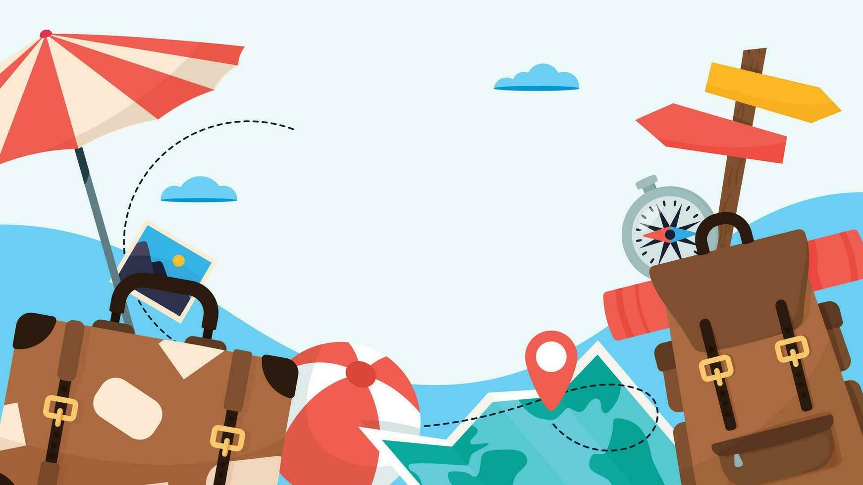 Travel destination vector background and template design with travel destinations and famous landmarks and attractions for tourism. Let's go travel vector illustration.