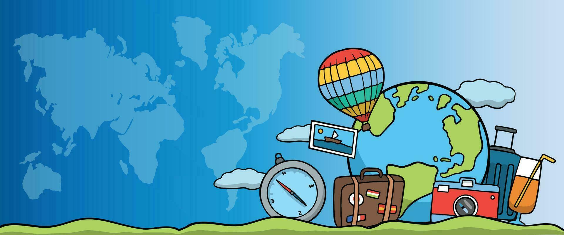 mundo turismo día, viaje concepto vector ilustración