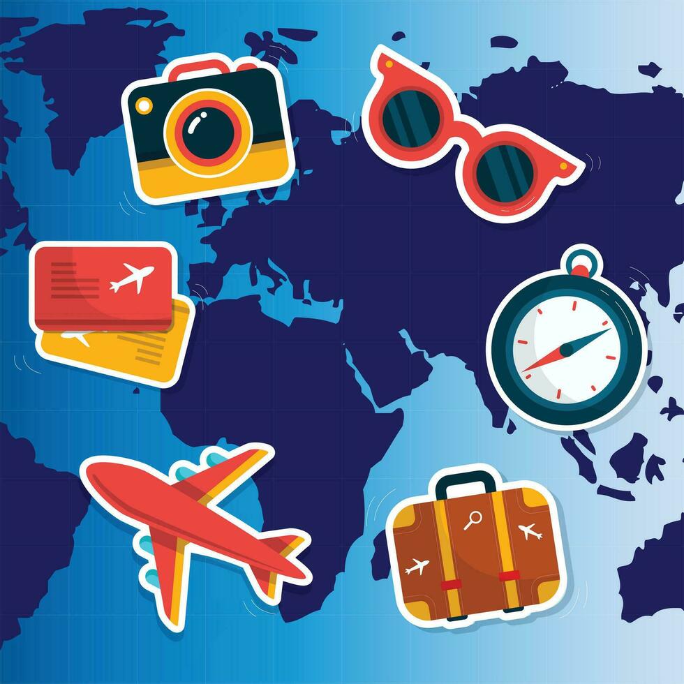 Travel the world. Monument concept. Landmarks on the globe. Tourism and vacation theme. Travelling raster illustration. Modern flat design. Famous world landmarks icons. Journey around the world. vector