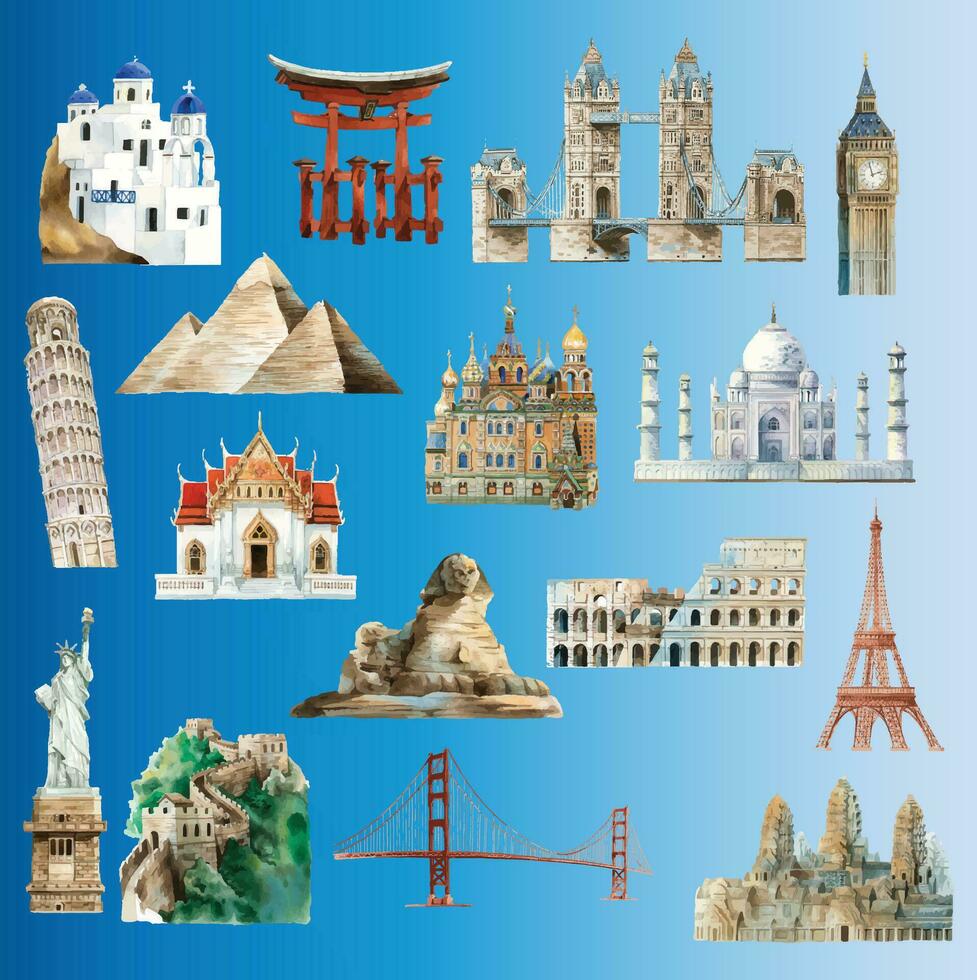 Travel and vacation concept with famous landmarks,Travel to World. of famous landmarks of the world. Concept website template. Vector illustration. paper art eps 10